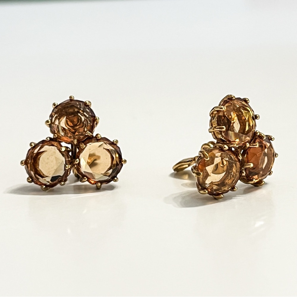 Vintage Monet clear amber colored glass bead clip on earrings.